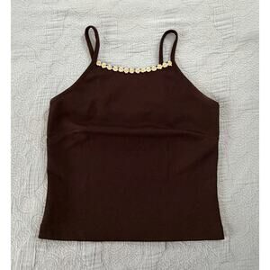 Vintage Y2K 90s Flower Daisy Brown Spaghetti Tank Babydoll Grunge Wildcat Sz M